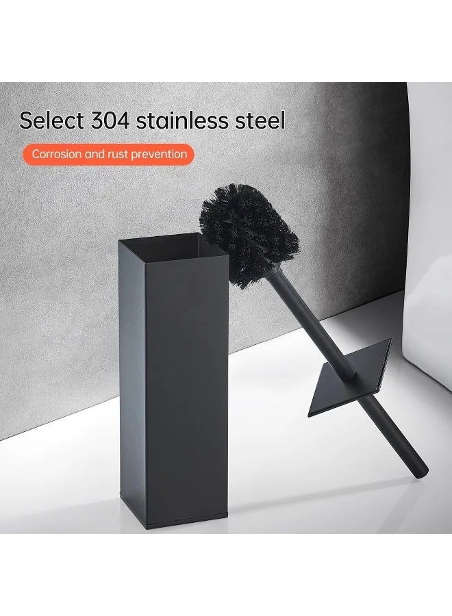طقم فرشاة وحامل مرحاض من الفولاذ المقاوم للصدأ، أسود، 8 × 8 × 39 سم - Image 2