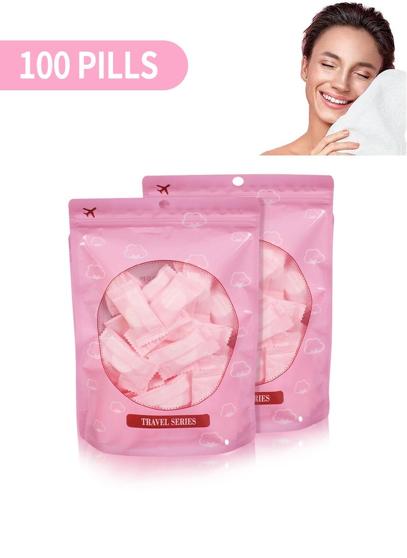 Beirui 100pcs Soft Compressed Towel, Cotton Disposable Cleansing Portable Face Wash Towel for Travel/Beauty/Outdoor Sports 20*22 cm  - Image 1