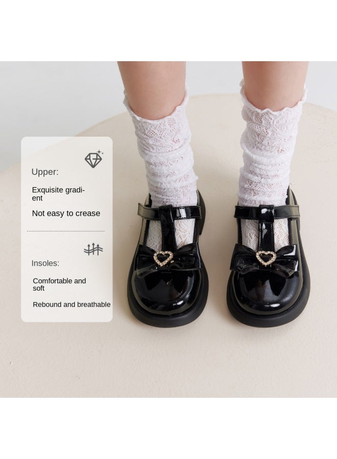 DEESHA Love Bow】girls' Leather Shoes, 25 Autumn/summer Versatile Basic Black Fashion Shoes For Children - Image 3