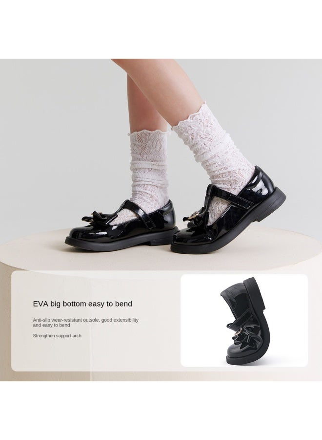 DEESHA Love Bow】girls' Leather Shoes, 25 Autumn/summer Versatile Basic Black Fashion Shoes For Children - Image 4