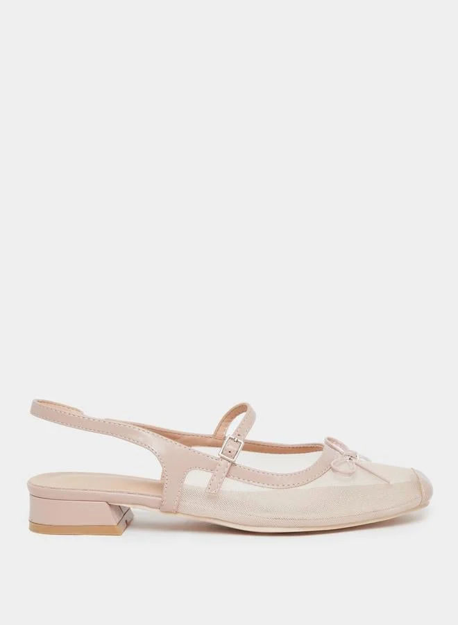 Styli Beige Mesh Mary Jane Shoes with Bow Detail