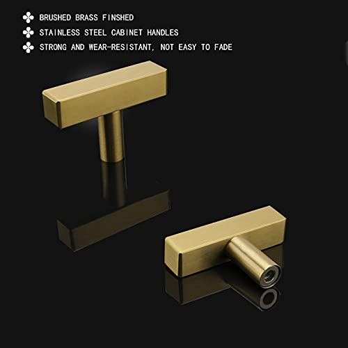 goldenwarm 20 Pack Gold Cabinet Knobs Kitchen Hardware Knobs Single Hole - LS1212GD Square T Bar Brushed Brass Drawer Handles for Dresser Cupboard Door Handles Stainless Steel 2"(50mm) Length - Image 3
