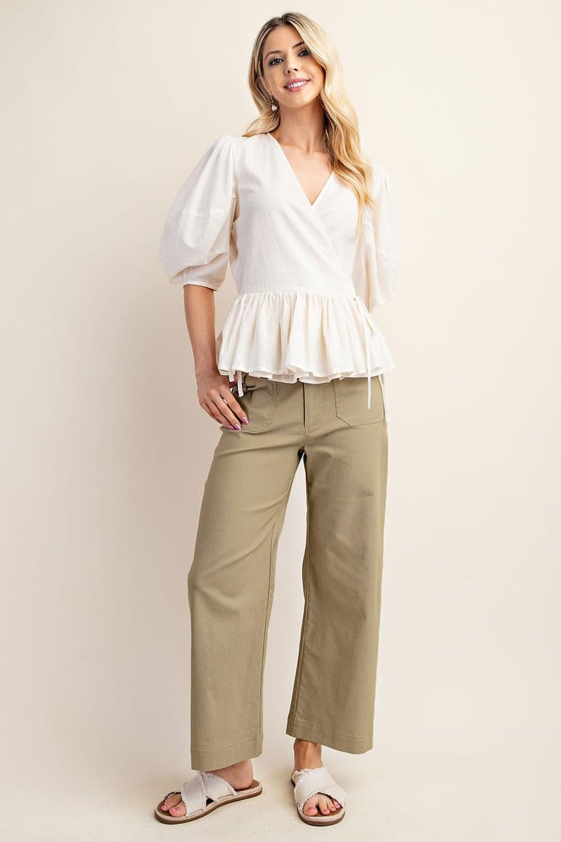 miduo Womens Fall Winter Plus Size Button Zipper High Waisted Cropped Wide Leg Capris Pants Trousers with Pockets Khaki 32 - Image 5