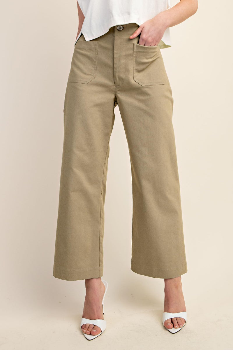 miduo Womens Fall Winter Plus Size Button Zipper High Waisted Cropped Wide Leg Capris Pants Trousers with Pockets Khaki 32 - Image 3