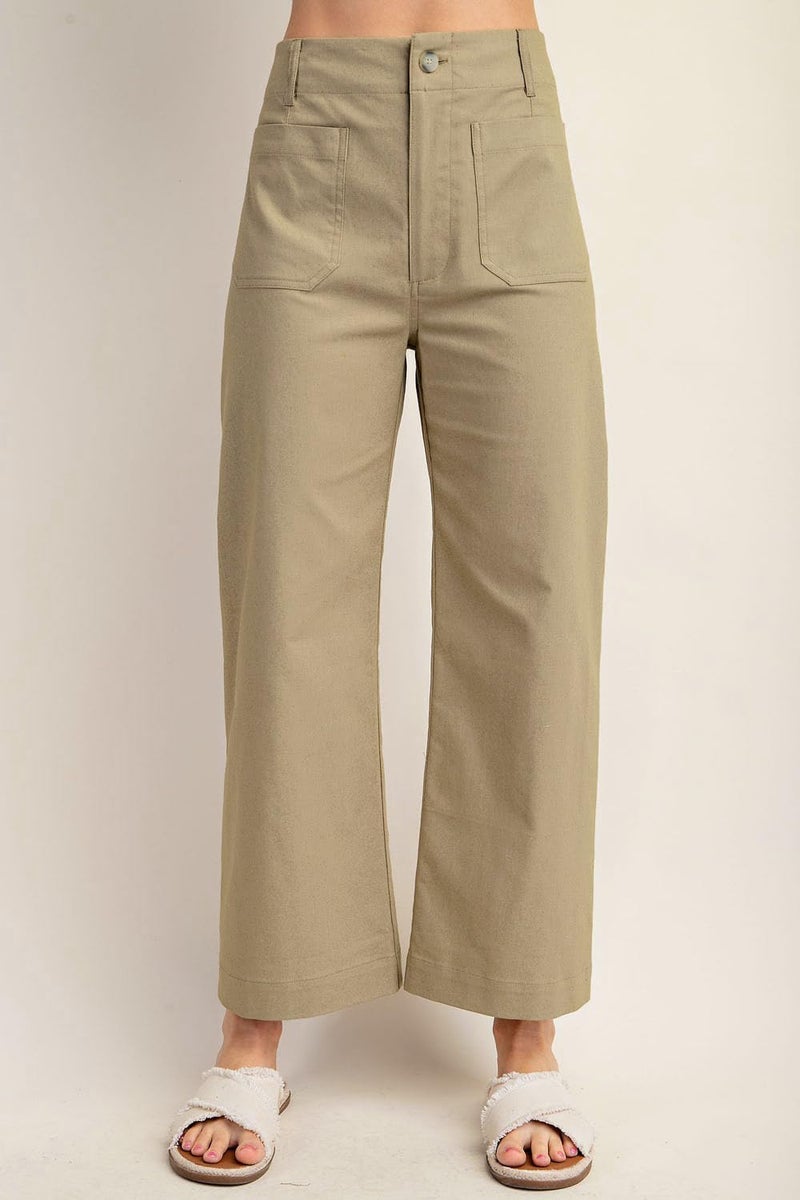 miduo Womens Fall Winter Plus Size Button Zipper High Waisted Cropped Wide Leg Capris Pants Trousers with Pockets Khaki 32 - Image 4