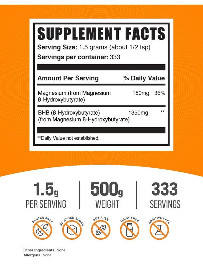 BulkSupplements.com Magnesium BHB Powder - BHB Salts, Beta-HydroxyButyrate Powder - Unflavored & Gluten Free, 1.5g per Serving, 500g (1.1 lbs) (Pack of 1) - Image 2
