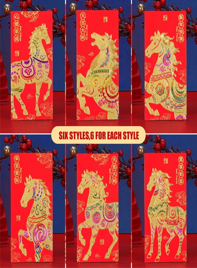ELLZK Red Envelopes Chinese New Year Horse 2026 Chinese New Year Lunar New Year Decorations Lucky Money Envelopes Gifts 6 Patterns Gold Foil(Large 36Pcs) - Image 3