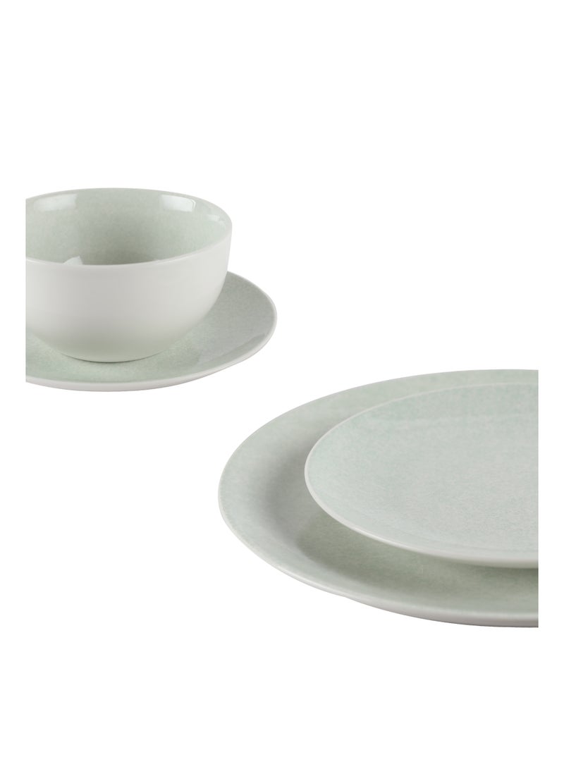 Noon East 18 piece Porcelain Dinnerware Set, Set for 6, Microwave & Dishwasher Safe, Speckled Light Green - Image 2