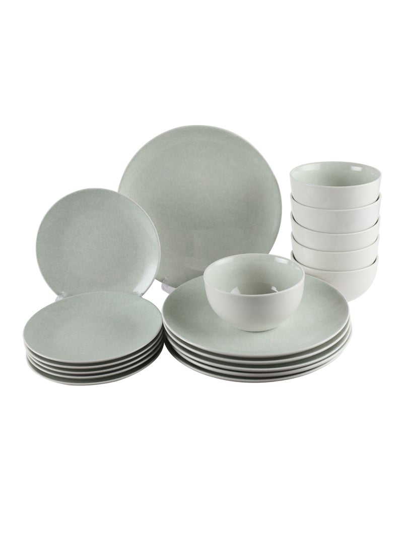 Noon East 18 piece Porcelain Dinnerware Set, Set for 6, Microwave & Dishwasher Safe, Speckled Light Green - Image 1
