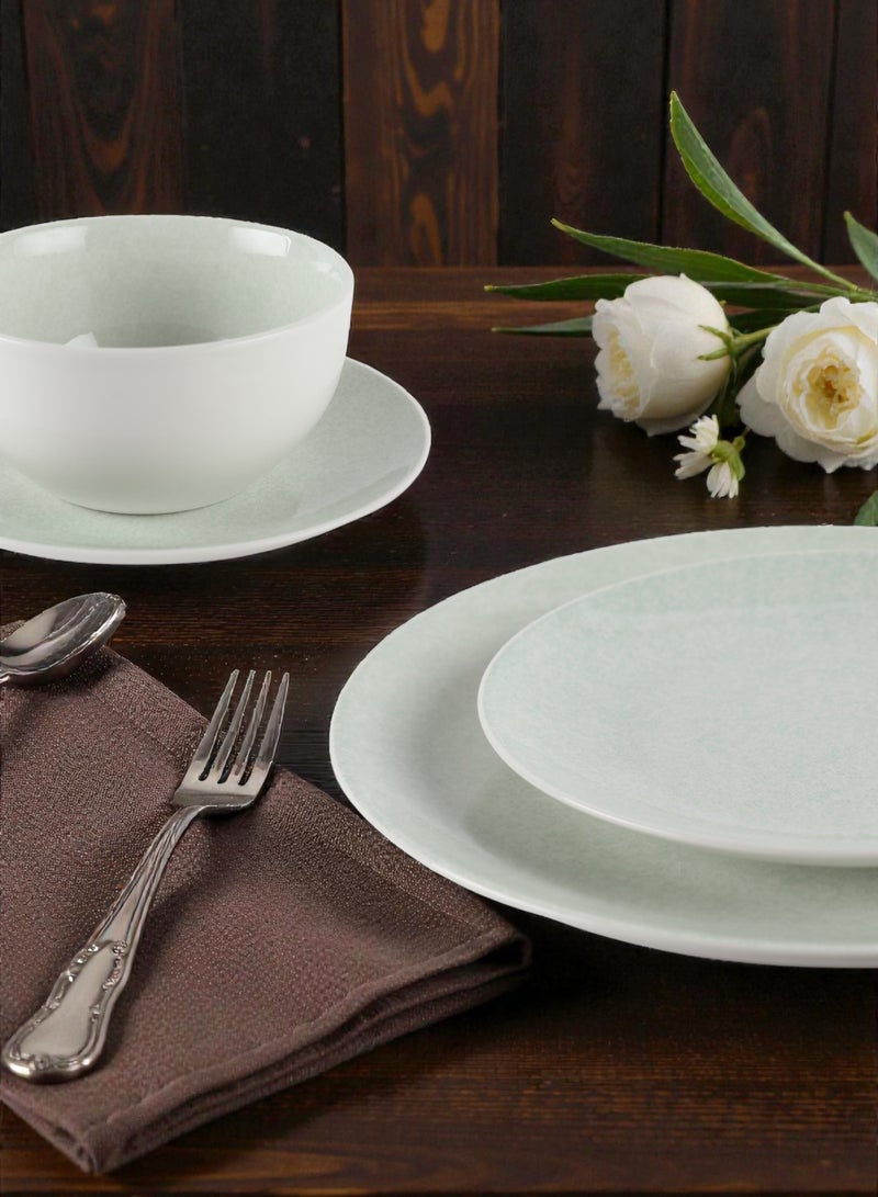 Noon East 18 piece Porcelain Dinnerware Set, Set for 6, Microwave & Dishwasher Safe, Speckled Light Green - Image 3