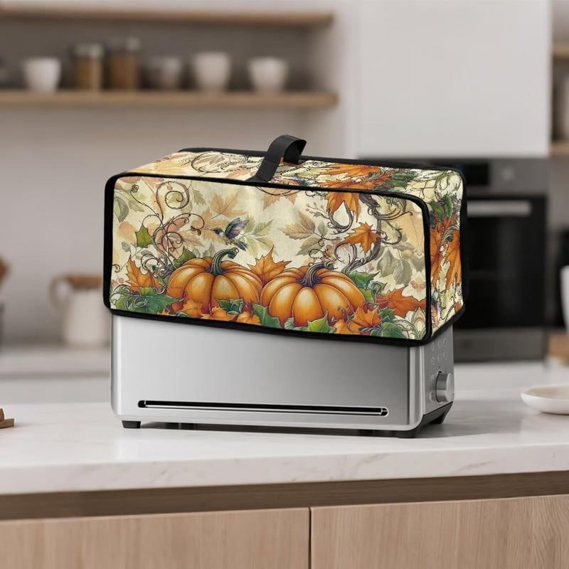 ZDCUSTOM Pumpkins Toaster Cover 2 Slice Long Slot with Handle Thin Toaster Dust Cover Polyester Foldable Kitchen Accessories Compatible with Two Slice Bread Maker, Autumn Fall Gifts - Image 2
