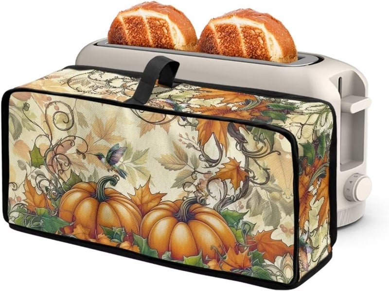 ZDCUSTOM Pumpkins Toaster Cover 2 Slice Long Slot with Handle Thin Toaster Dust Cover Polyester Foldable Kitchen Accessories Compatible with Two Slice Bread Maker, Autumn Fall Gifts - Image 1