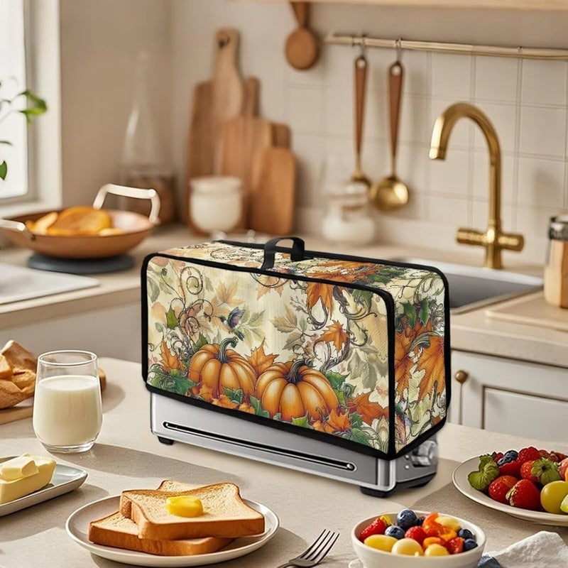 ZDCUSTOM Pumpkins Toaster Cover 2 Slice Long Slot with Handle Thin Toaster Dust Cover Polyester Foldable Kitchen Accessories Compatible with Two Slice Bread Maker, Autumn Fall Gifts - Image 3