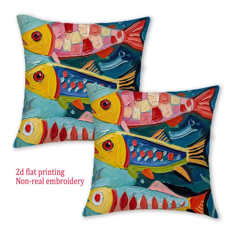 Tropical Fish Pattern Throw Pillow Covers 18x18 Inch Set of 2 Summer Home Decoration - Image 2