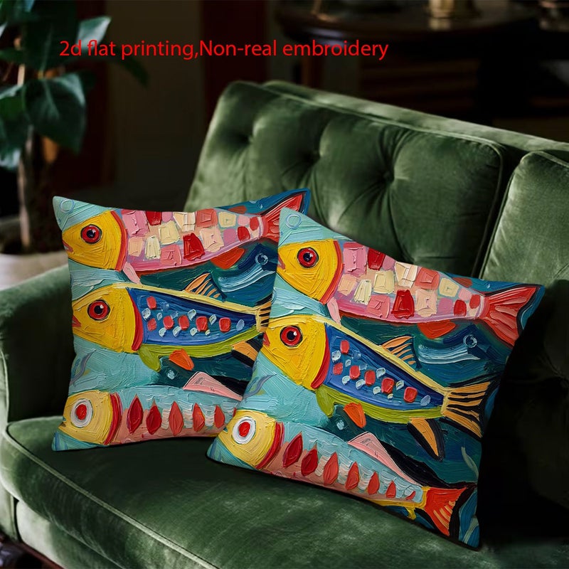 Tropical Fish Pattern Throw Pillow Covers 18x18 Inch Set of 2 Summer Home Decoration - Image 4