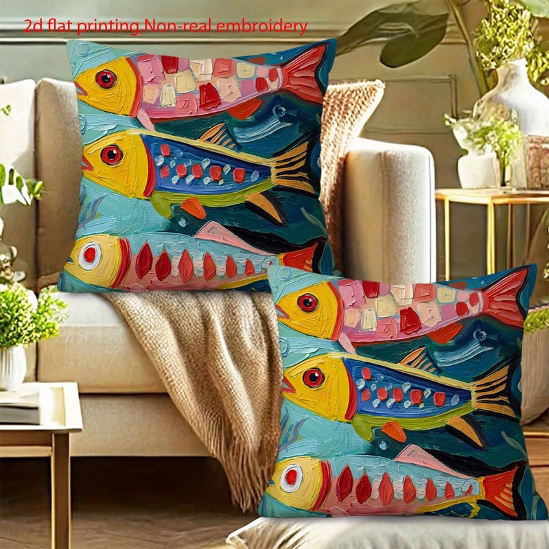 Tropical Fish Pattern Throw Pillow Covers 18x18 Inch Set of 2 Summer Home Decoration - Image 1
