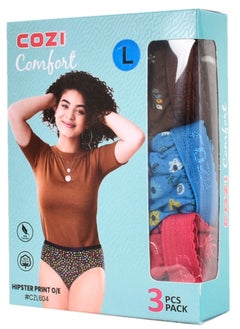 COZI Women 3 Pack Printed Hipster Panties 