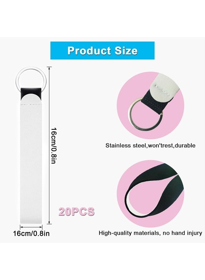 MaehSab 20 Pcs Sublimation Blanks Wristlet Keychain, MaehSab DIY Sublimation Neoprene Wristlet Strap Lanyard, Heat Press Transfer White Sublimation Wrist Key Blanks DIY Crafts for Women - Image 2