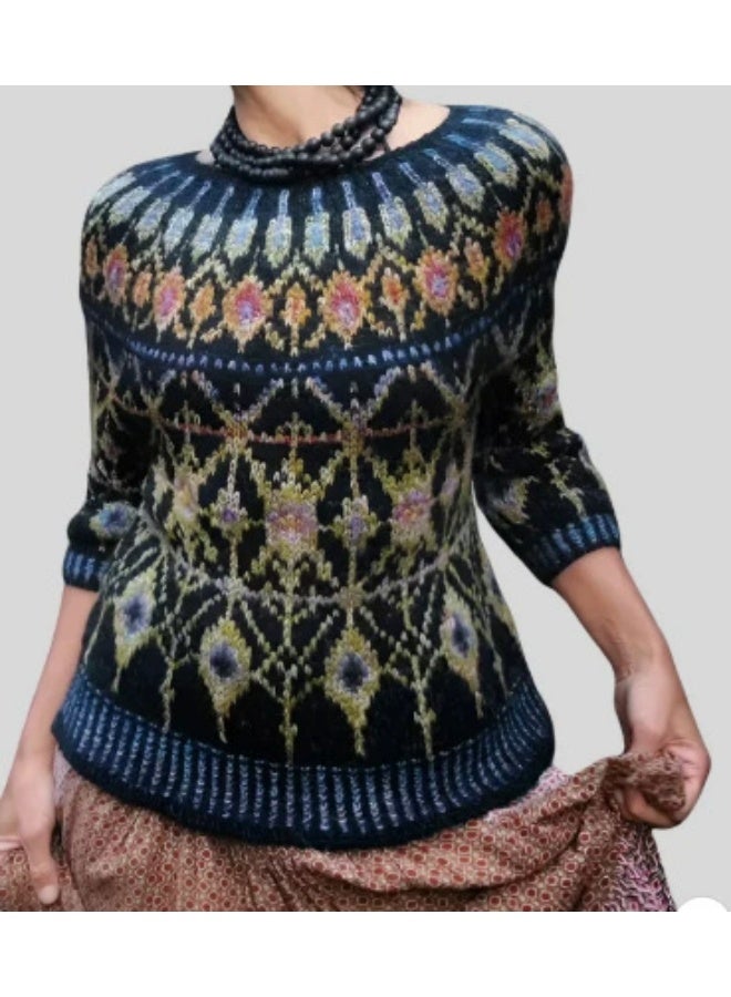 general Womens Fall Vintage Fair Isle Sweater Casual Loose Long Sleeve Crewneck Knitted Pullover Sweater Tops - Image 1