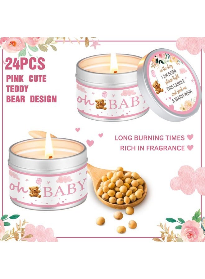 Mtlee 24 Pcs Bear Baby Shower Party Favors Candles Lavender Scented Baby Shower Favors for Guests Rustic Tealights Candles Gender Reveal Return Gifts (1.2 oz, Pink) - Image 3