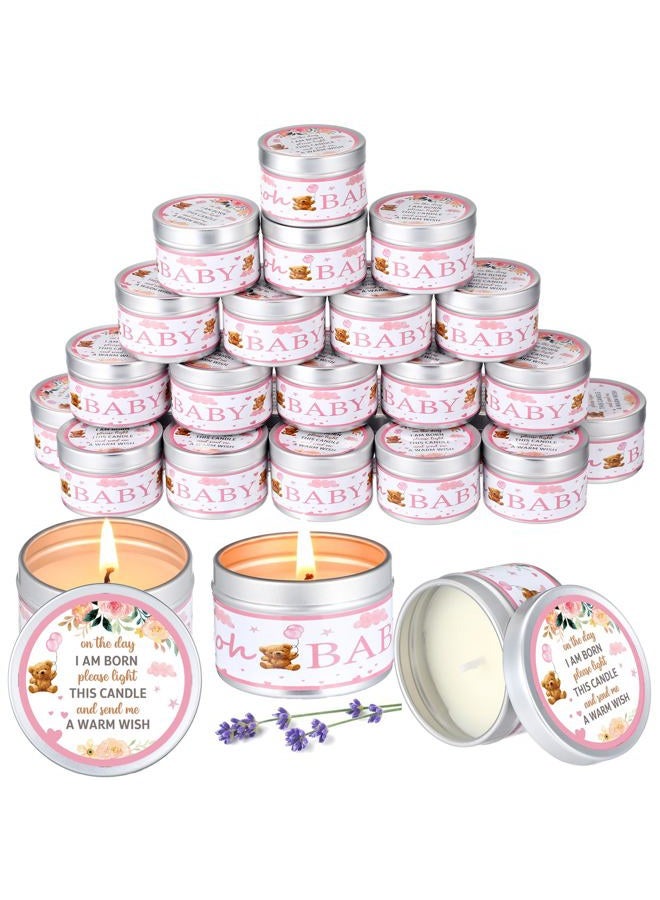 Mtlee 24 Pcs Bear Baby Shower Party Favors Candles Lavender Scented Baby Shower Favors for Guests Rustic Tealights Candles Gender Reveal Return Gifts (1.2 oz, Pink) - Image 1