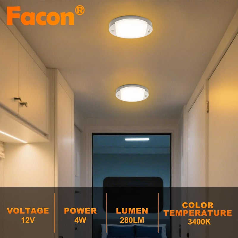 FACON Oval RV Motion Sensor Light - 4W 280LM Warm White (3400K) 12V RV Interior Lighting, LED Ceiling Dome Lights for RV Camper Motorhome Boat - Image 3