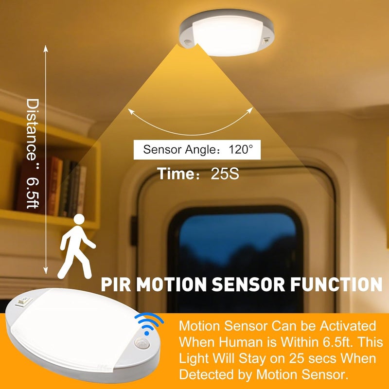 FACON Oval RV Motion Sensor Light - 4W 280LM Warm White (3400K) 12V RV Interior Lighting, LED Ceiling Dome Lights for RV Camper Motorhome Boat - Image 4