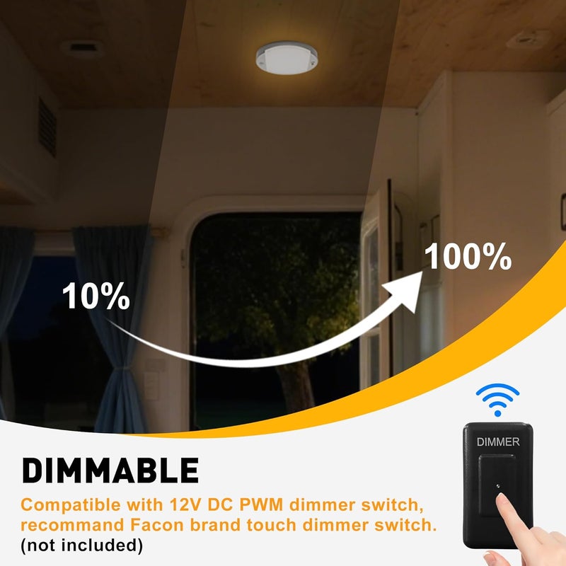 FACON Oval RV Motion Sensor Light - 4W 280LM Warm White (3400K) 12V RV Interior Lighting, LED Ceiling Dome Lights for RV Camper Motorhome Boat - Image 5
