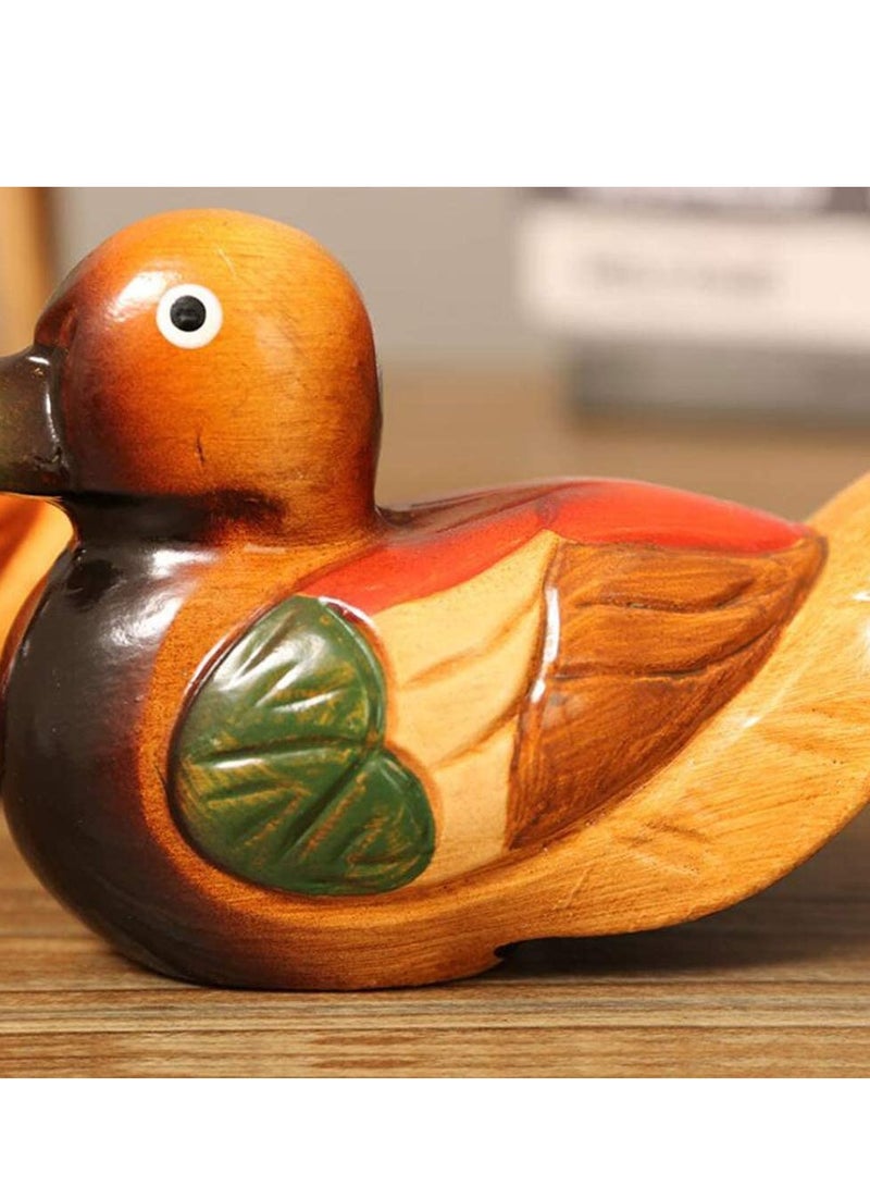 SYOSI C ute Wooden Mandarin Duck Statues, Wooden Ducks Statues Safe Paint Oak Material Hand Painted For Gifts Wedding Gift Bedside Ornament Creative Mandarin Duck Figurine  - Image 4