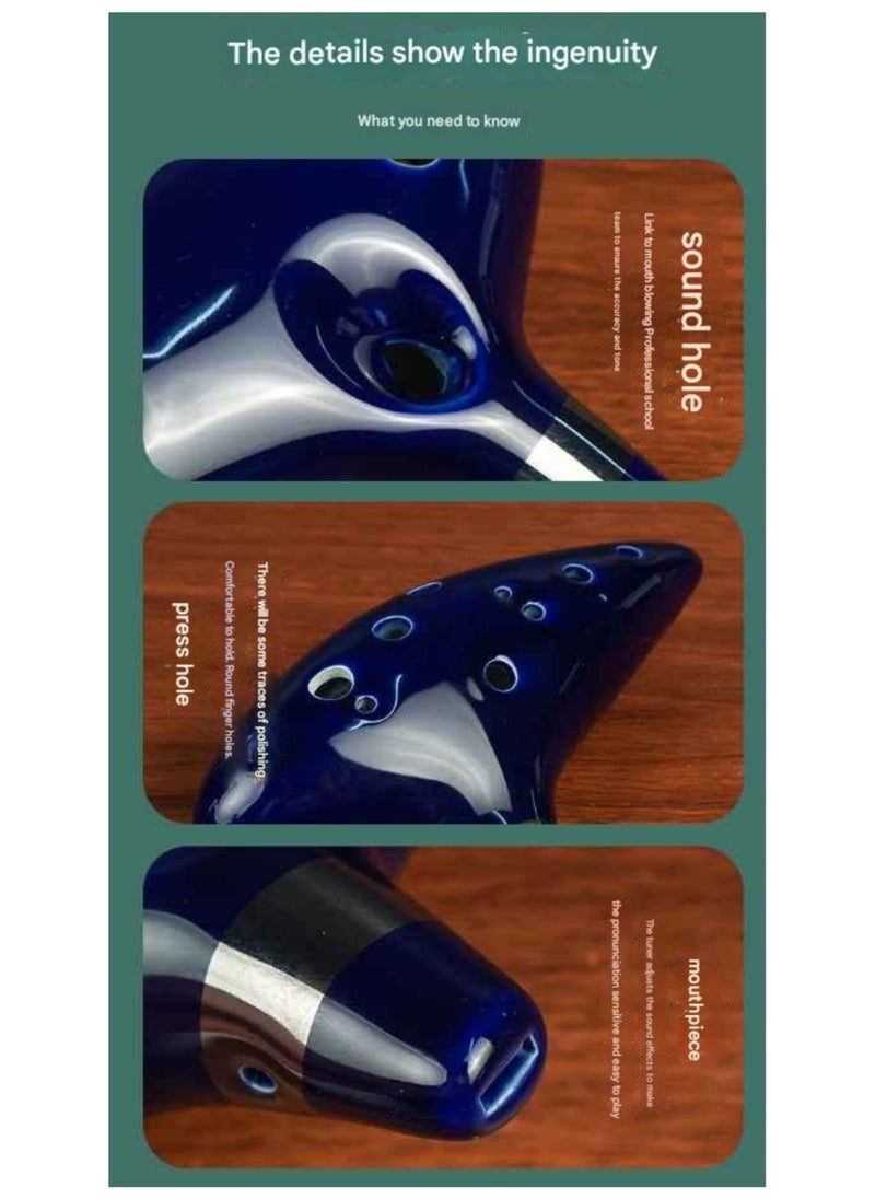12 Hole Alto C Tone Professional Ceramic Ocarina Set (Coffee Glaze)| Display stand + protective bag + beginner's guide + lanyard | Adult beginner musical instrument gift box  - Image 2