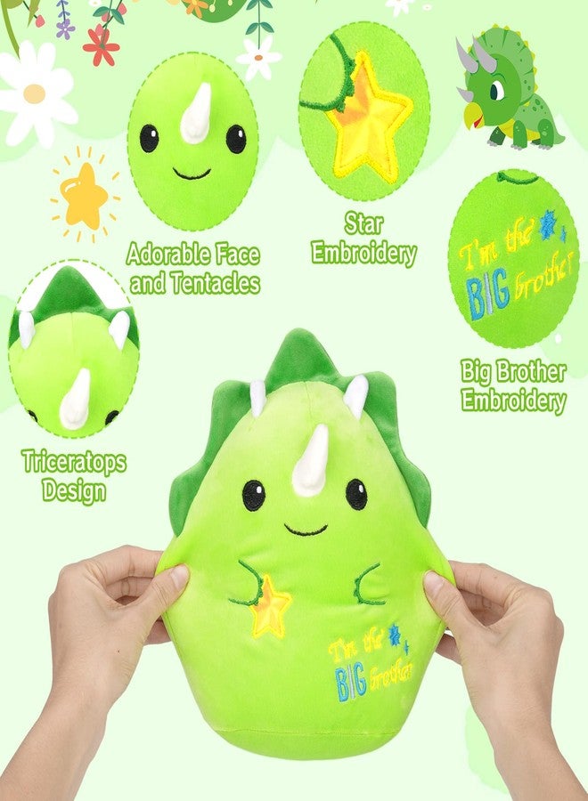 LSYDCARM Big Brother Gift Dinosaur Stuffed Animals - I'm The Big Brother Triceratops Plush Toys Cute Green Triceratops Stuffed Animal Plushie Toy New Baby Promoted to Brothers Gift for Boys - Image 4