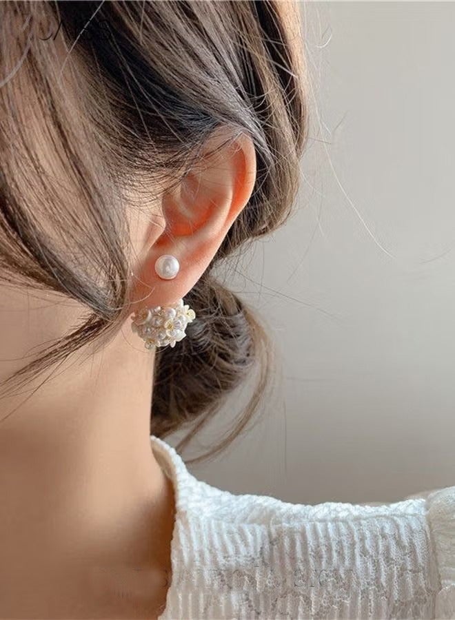 Earrings Silver Needle Zircon Pearl Flower French Retro Shell Spherical Stud Earrings Super Fairy Temperament Versatile Earrings - Image 2