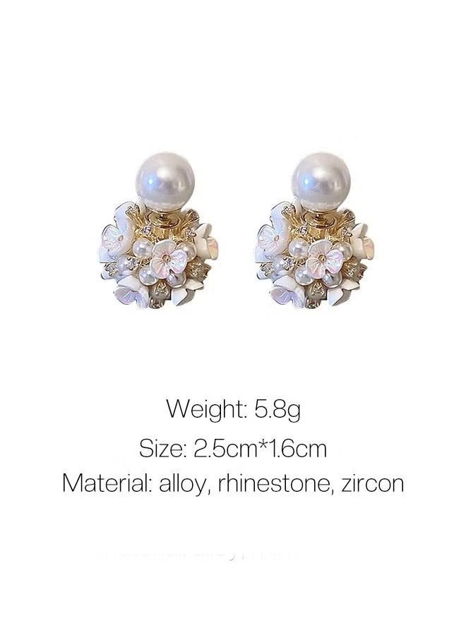 Earrings Silver Needle Zircon Pearl Flower French Retro Shell Spherical Stud Earrings Super Fairy Temperament Versatile Earrings - Image 5