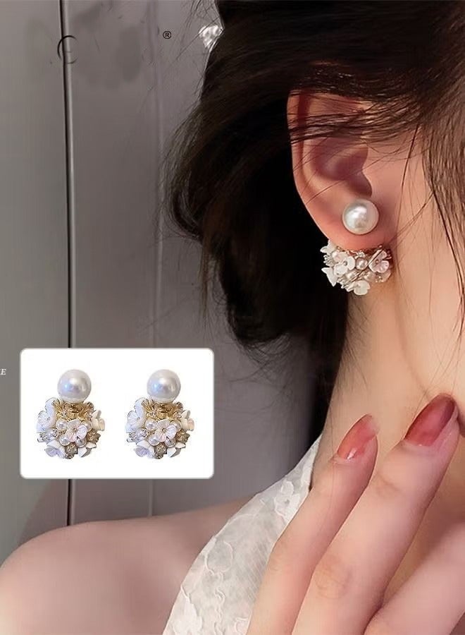 Earrings Silver Needle Zircon Pearl Flower French Retro Shell Spherical Stud Earrings Super Fairy Temperament Versatile Earrings - Image 1