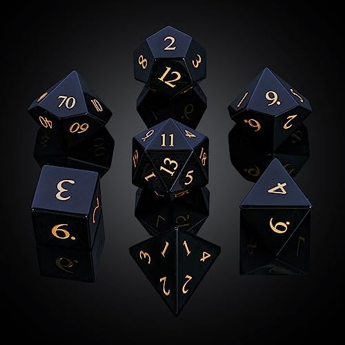 UDIXI Stone DND Dice Set 7PCS Gemstone Dice Natural Stone with Gift Case for Role Playing Game and Tabletop Games Obsidian - Image 5