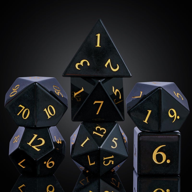 UDIXI Stone DND Dice Set 7PCS Gemstone Dice Natural Stone with Gift Case for Role Playing Game and Tabletop Games Obsidian - Image 3