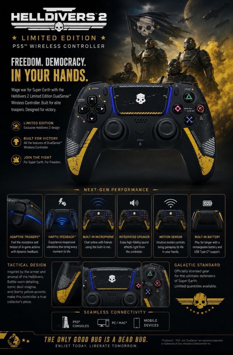 KAYAN TEAM5 FAB PS5 Wireless Controller Helldivers 2 Limited Edition – Haptic Feedback, Adaptive Triggers & Precision Control - Image 2