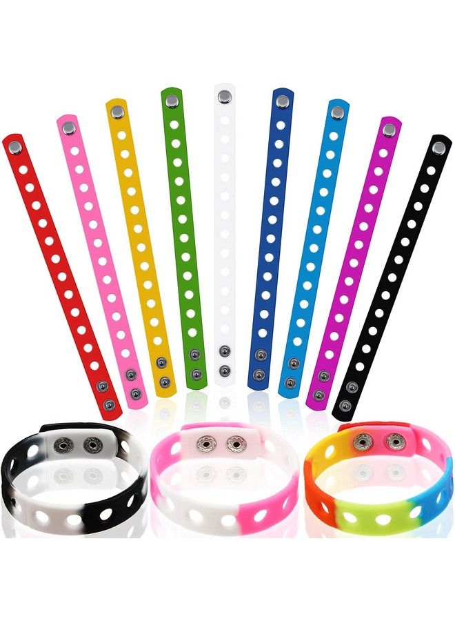 Mtlee 12 Pieces Silicone Wristbands Adjustable Rubber Bracelets Colorful Cute Charm Bracelets With Holes For Shoe Charm Boys Girls Birthday Party Award (Vivid Colors8.3 Inch) - Image 1