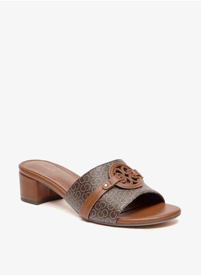 Celeste Women's Monogram Print Slip-On Sandals with Block Heels  - Image 1