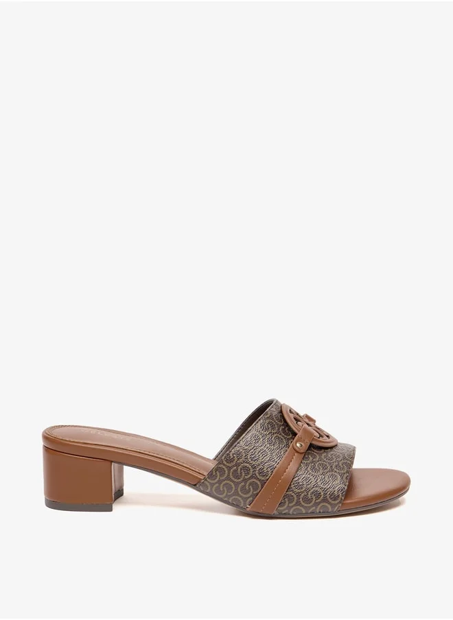 سيليست Women's Monogram Print Slip-On Sandals with Block Heels