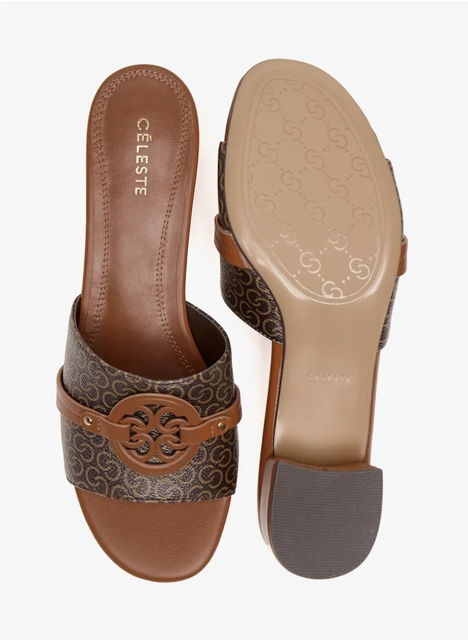 سيليست Women's Monogram Print Slip-On Sandals with Block Heels