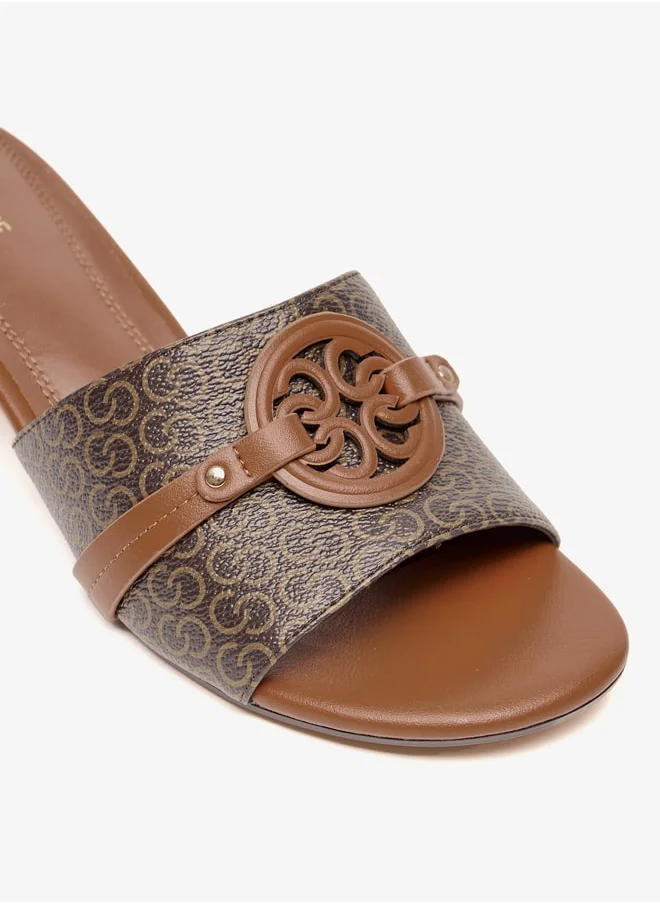 سيليست Women's Monogram Print Slip-On Sandals with Block Heels