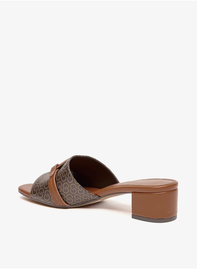 Celeste Women's Monogram Print Slip-On Sandals with Block Heels  - Image 2