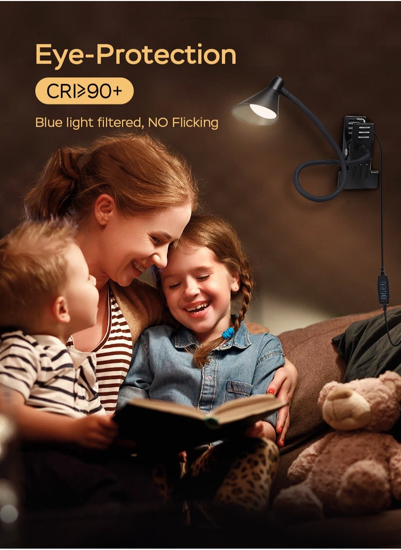 LOOPITYS - Reading Light, USB Clamp Lamp for Child Reading Book in Bed at Night, LED Small Desk Lamp with Adjustable Gooseneck Clip on Beside Table for Studying Working Drafting Sewing - Image 1