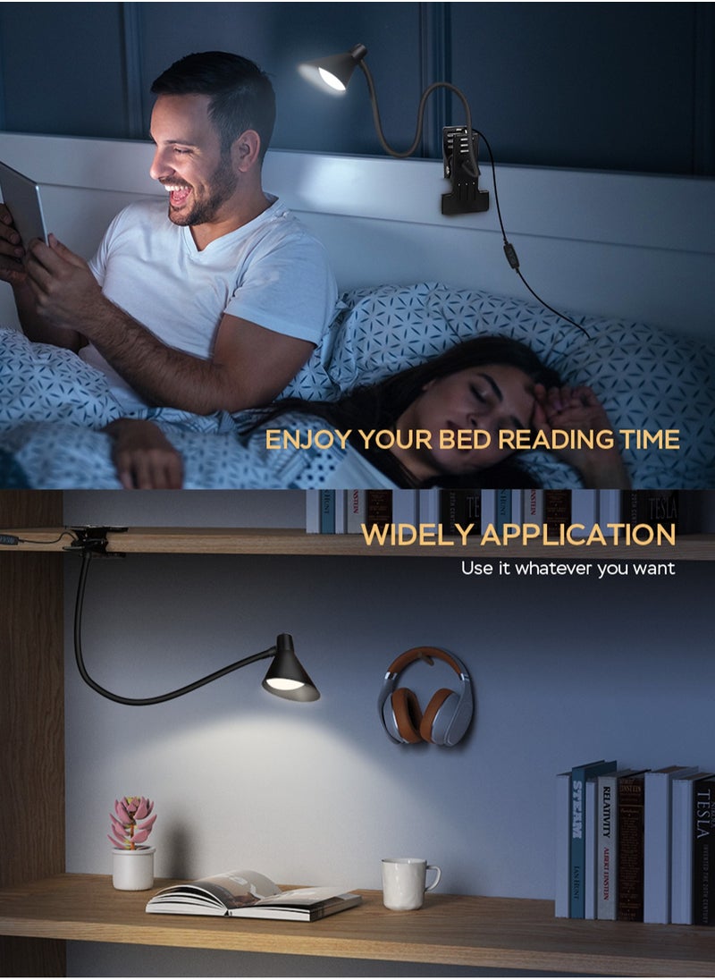 LOOPITYS - Reading Light, USB Clamp Lamp for Child Reading Book in Bed at Night, LED Small Desk Lamp with Adjustable Gooseneck Clip on Beside Table for Studying Working Drafting Sewing - Image 1