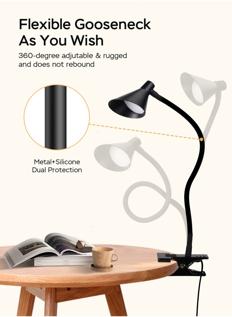 LOOPITYS - Reading Light, USB Clamp Lamp for Child Reading Book in Bed at Night, LED Small Desk Lamp with Adjustable Gooseneck Clip on Beside Table for Studying Working Drafting Sewing - Image 1