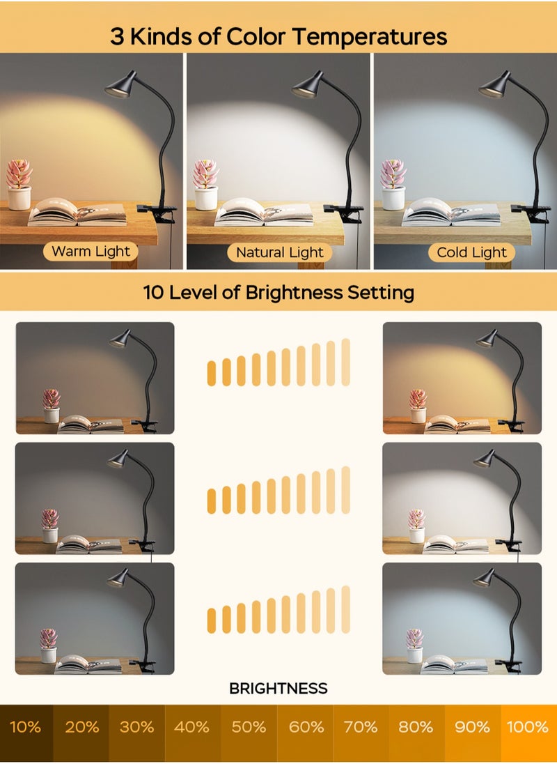 LOOPITYS - Reading Light, USB Clamp Lamp for Child Reading Book in Bed at Night, LED Small Desk Lamp with Adjustable Gooseneck Clip on Beside Table for Studying Working Drafting Sewing - Image 1