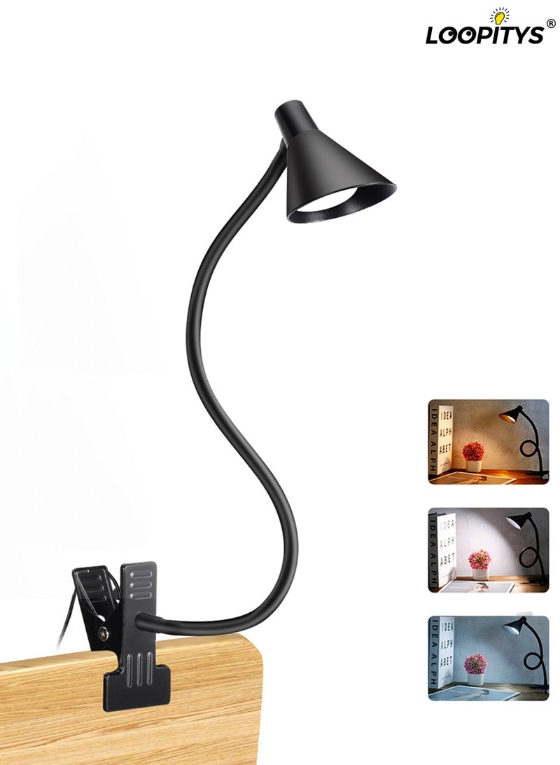 LOOPITYS Reading Light, USB Clamp Lamp for Child Reading Book in Bed at Night, LED Small Desk Lamp with Adjustable Gooseneck Clip on Beside Table for Studying Working Drafting Sewing - Image 1