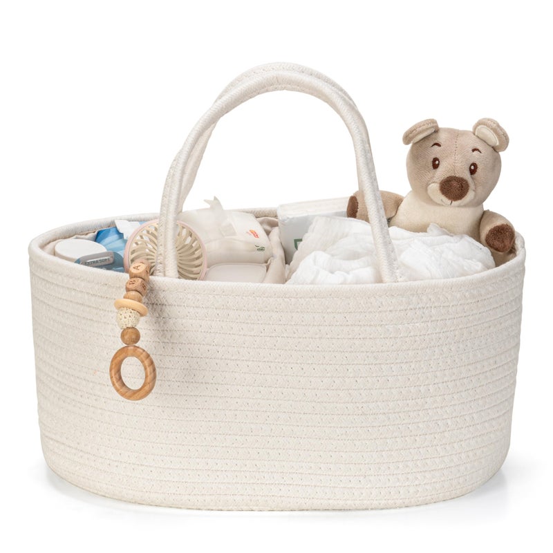 Kodomoore Diaper Caddy Organizer Empty Gift Basket for Newborn Essentials Baby Storage Basket Stylish Gift Bag for Baby Shower Boys and Girls Small Off White - Image 2