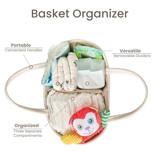 Kodomoore Diaper Caddy Organizer Empty Gift Basket for Newborn Essentials Baby Storage Basket Stylish Gift Bag for Baby Shower Boys and Girls Small Off White - Image 3
